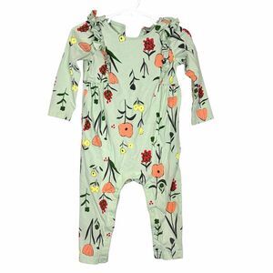 Tea Collection Baby girls Freyja Floral Ruffle Romper 12-18 green floral cotton